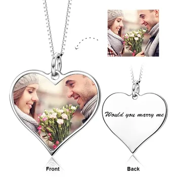 

YFN 925 Sterling Silver Customize Photo Necklace Engraved Text in Love Heart Pendant Necklace Personalized Memorial Jewelry Gift