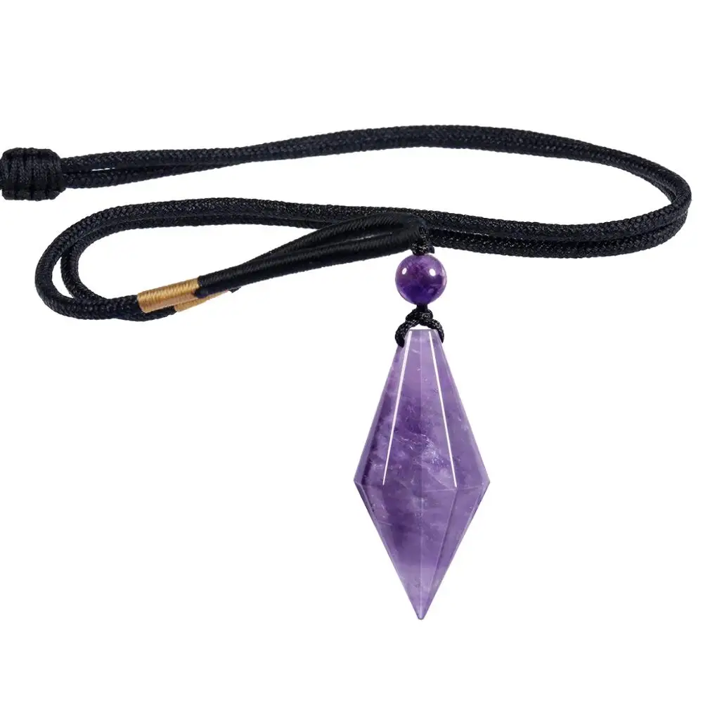 

TUMBEELLUWA Natural Stone Points Pendant Necklace for Women Men Reiki Chakra Crystal Pendulum for Dowsing Healing Jewelry