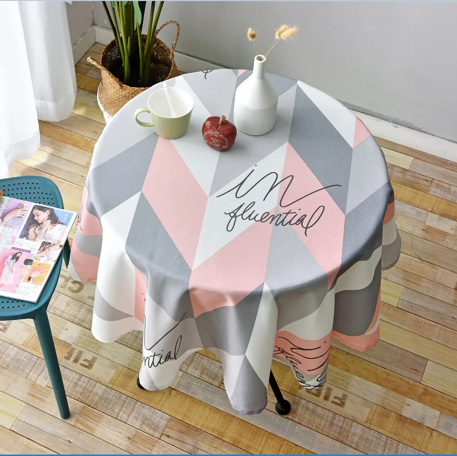 

Nordic Style Round Tablecloth Simple Waterproof Restaurant Hotel Household Round Table Cloth Printing Plaid Geometric Animal