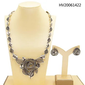 

Yulaili Fashion Valentine's Day Gifts Classic Silver Color Flower Shape Necklace Stud Earrings Dubai Jewelry Sets for Women