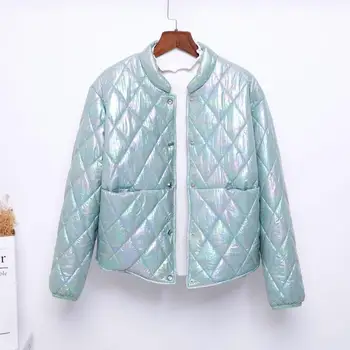 

2019 Winter Reflective Ultra-Thin Down Jacket Plaid Women Warm Down Parka 90% White Duck Down Covered Button Warm Parka