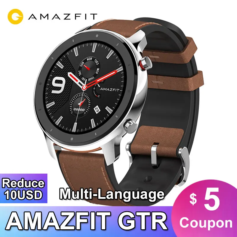 Смарт часы Amazfit GTR 47 мм Xiaomi Huami 5ATM водонепроницаемые спортивные Смарт- 24 батарея, управление музыкой, с gps, пульсометр дня