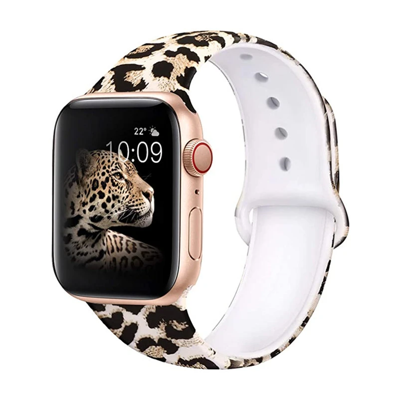 Leopard Printing Silicone Strap For Apple Watch Band 42mm 38mm 44mm 40mm  Bracelet Belt For Iwatch Series Se 6 5 4 3 Accessories - Watchbands -  AliExpress