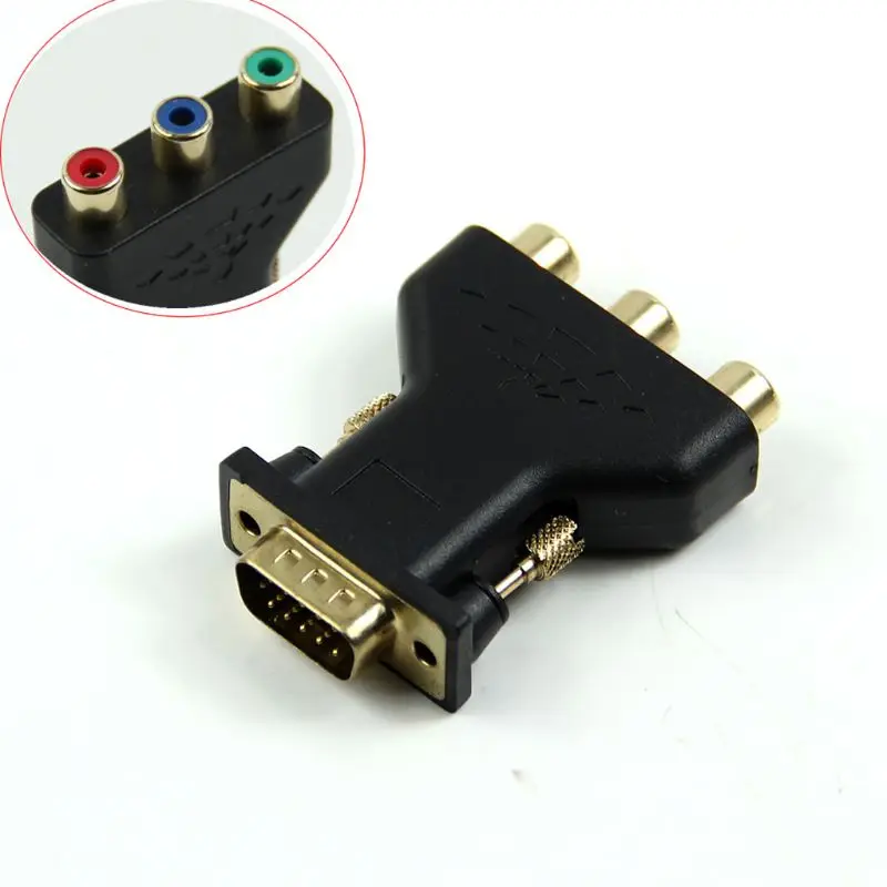 

15 Pin VGA Male to 3 RCA Female M/F New Black Adapter Connecter Converter