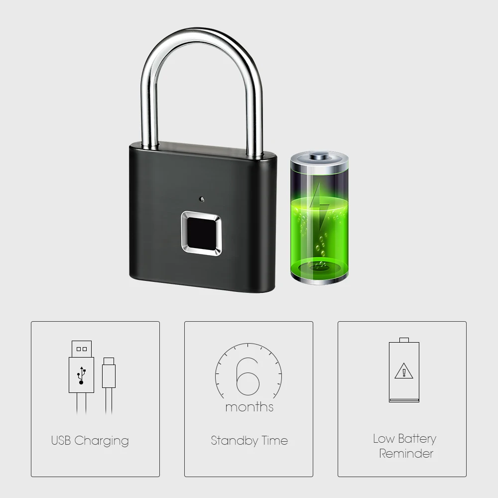 Xiaomi безопасность Keyless USB Перезаряжаемый дверной замок отпечаток пальца Умный Замок цинковый сплав металлический багажный отсек замок