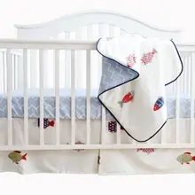 Хлопок, детские постельные принадлежности для кроватки, комплект детской кроватки, защитная планка, детские подушки, юбка для детской кроватки, чехол для кроватки(рыба, комплект из 3 предметов