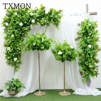

Custom artificial plant wedding flower wall/ball background layout supplies silk rose green leaf fake flower arch row decoration