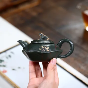 

Famous authentic handmade lotus frog yixing teapot raw ore mud green kung fu pot