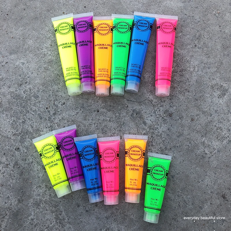 

face painting 6 colors UV Body glitter Paint Glow Paints makeup art Pigment Tattoo Dance Festival Rave Halloween Christmas party