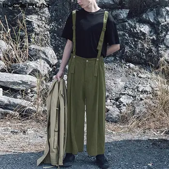 

Mens Jumpsuit Fashion Men Wide Legs Long Pants Man Overalls Loose Solid Color Button Up Strap Trousers Casual Bottoms S-5XL