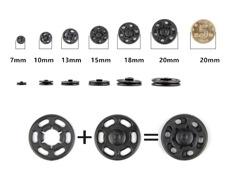 Free Shipping 100pcs 7mm/10mm/13mm/15mm/18mm/21mm Small ABS plastic Snap Fasteners Press Button Stud sewing accessory 2