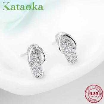 

New 925 Sterling Silver Earrings Beautiful Sparkling flip flops shape Clear CZ Studs Earrings For Women Party gift 2018