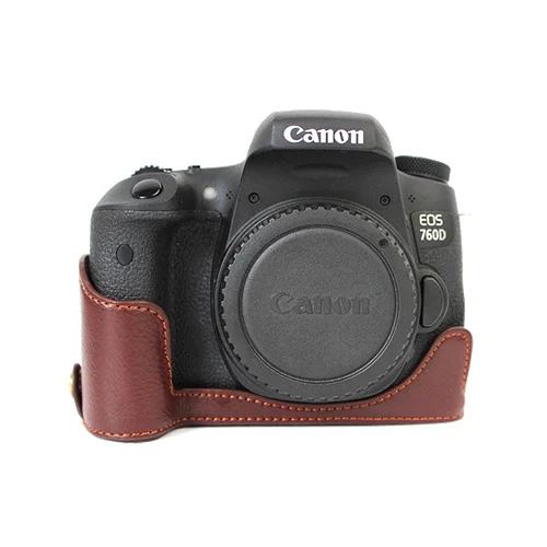 Coffee Чехол для камеры из натуральной кожи для Canon 760D половинный чехол Нижняя сумка комплект корпуса Крышка с батарейным отсеком непосредственно из натуральной кожи - Цвет: Coffee