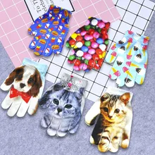 Детские зимние теплые трикотажные перчатки с 3D принтом животных, милые перчатки для домашних животных, модные варежки для девочек и мальчиков