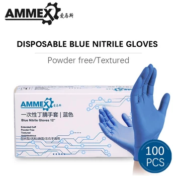 

AMMEX extral long Disposable nitrile gloves 100pcs Oil Acid Resistant Rubber For Home Food Laboratory Cleaning safety work Glove