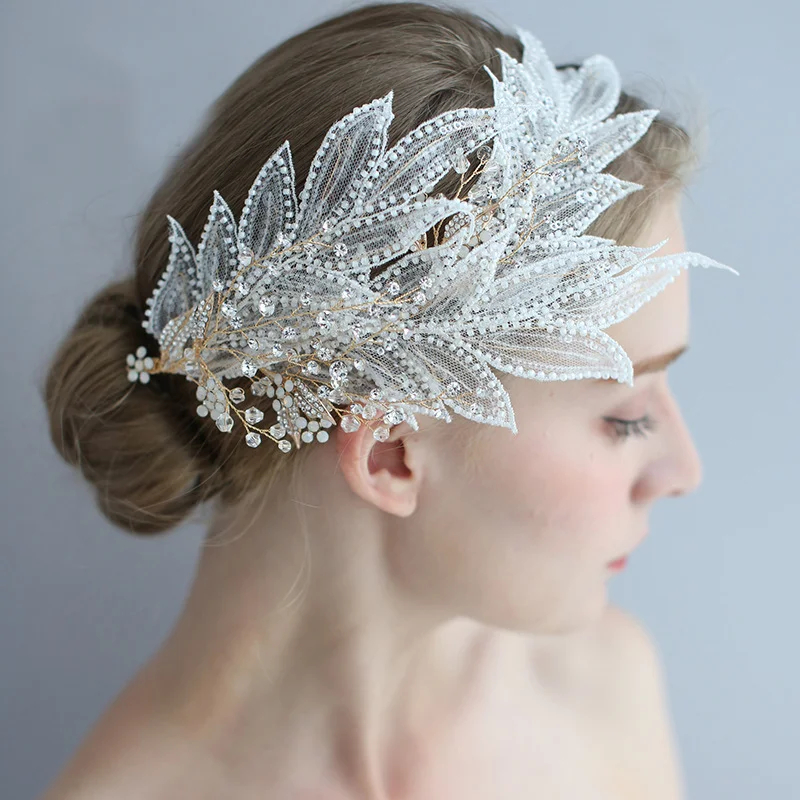 

Romantic Silver Color Bridal Hair Accessories Lace Hairbands Handmade Women Flower Headpiece Ornaments Jewelry Ladies Wedding