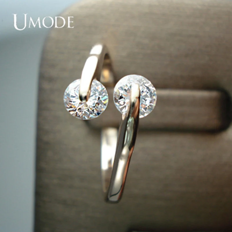 UMODE Модные женские кольца для помолвки с покрытием из розового золота 18к и двумя