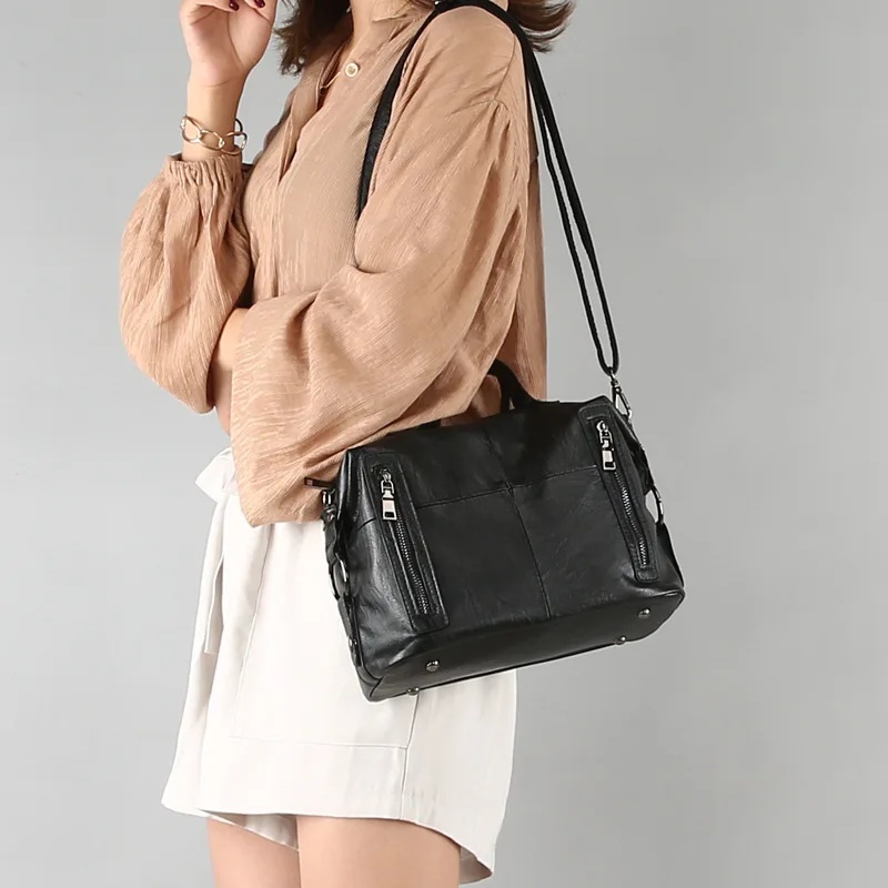 

2018 Europe And America New Style Soft Leather WOMEN'S Bag Fashion Boston Hand Shoulder Bag Simple Shoulder Bag
