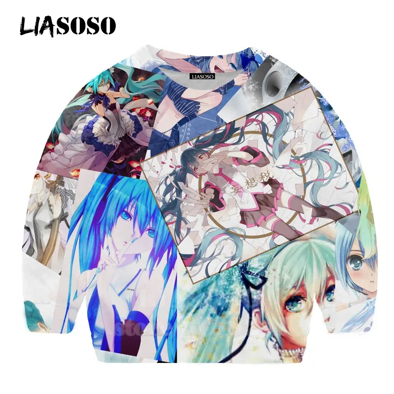 LIASOSO детей толстовки 3D принт аниме девочка Hatsune Толстовка Miku в уличном стиле для детей мальчиков и девочек Повседневное Топ для маленьких детей, свитер для подростков B174-23