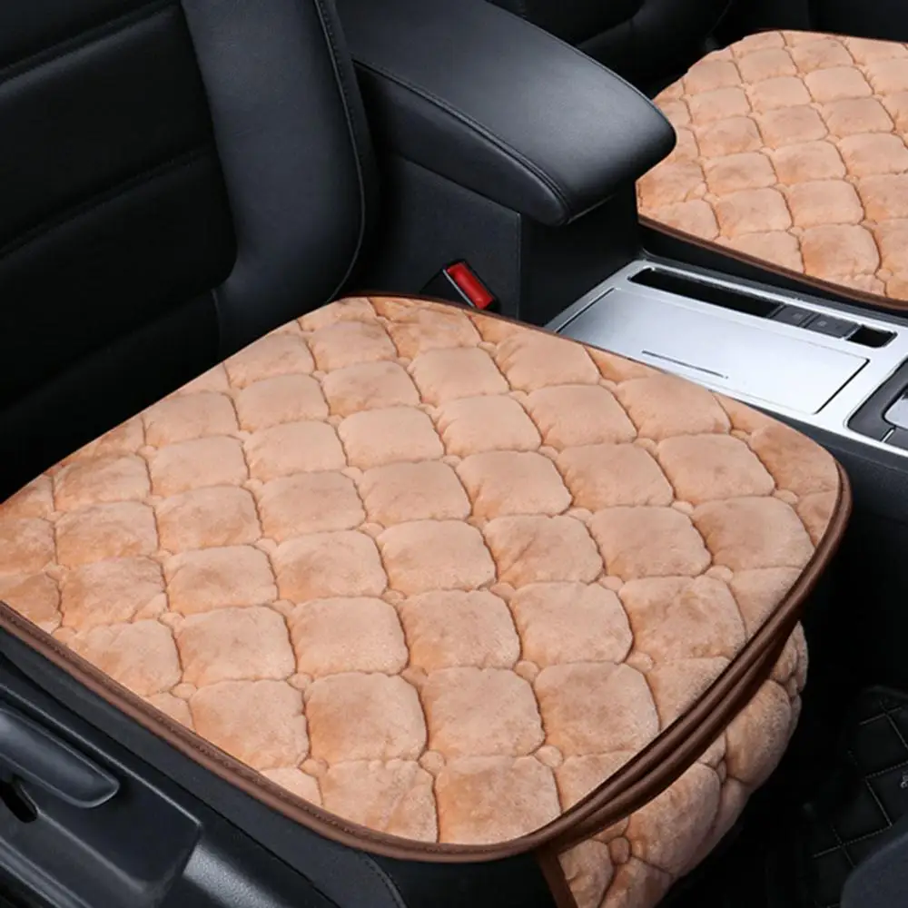 Дышащий чехол для автомобильного сиденья зимняя подушка для переднего и заднего сиденья Нескользящая короткая пушистая подушка для автомобильного сиденья защитный коврик - Название цвета: 1x Square Pad Beige
