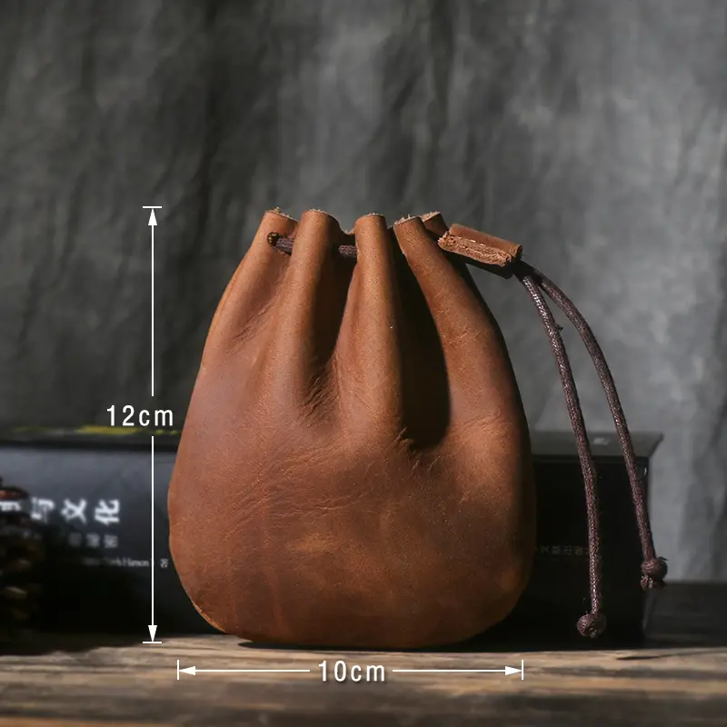 Vintage Coin Purse Men Women Genuine Leather Casual Small Coin Wallet Hard Leather Money Pocket Drawstring Storage Bag NUPUGOO - Image 2