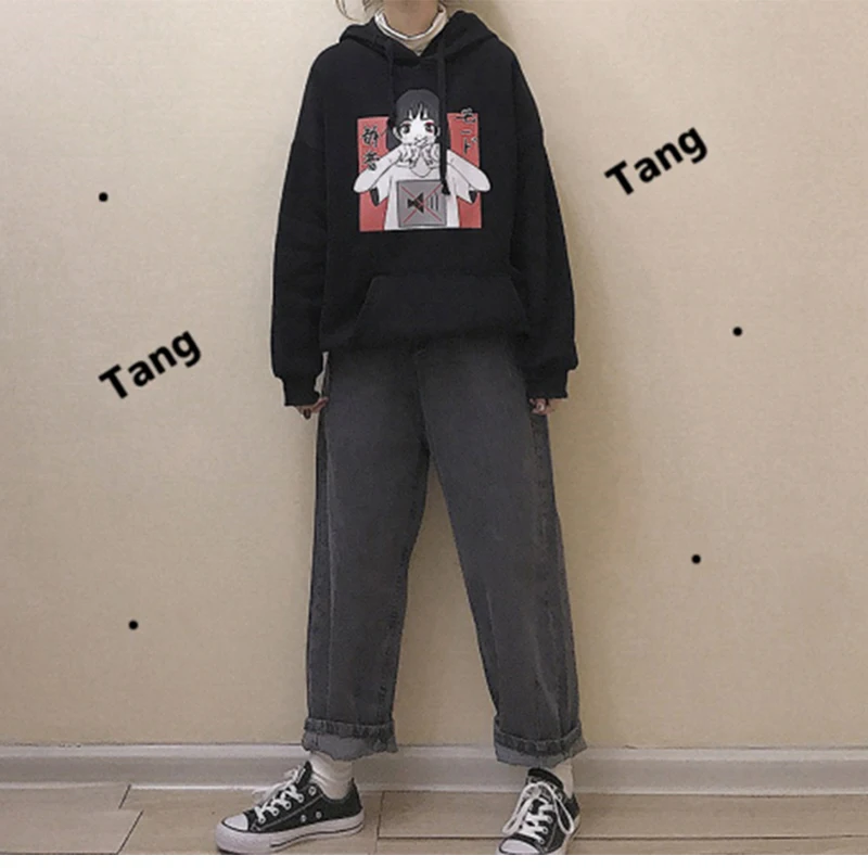 Забавный принт с героями мультфильмов; парная Толстовка Harajuku; сезон весна-осень; Новинка; Kawaii; Японская уличная одежда; Повседневная Толстовка большого размера