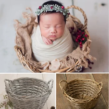 

Baby Photography Accessories Hand-Woven Willow Basket Newborn Props Boy Auxiliary Container Bebe Photographie Shooting Platform