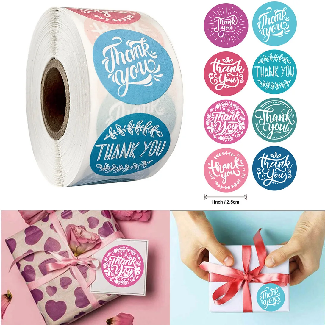 

500Pcs/roll 2.5cm Thank You Paper Sticker for Envelope Gift Packaging Sealing Label Scrapbook Decoration Stationery Stickers