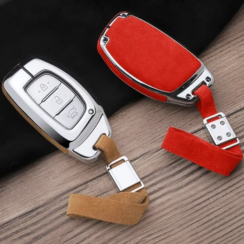 

Fur Car Key Case shell Keyring Cover Protection For Hyundai Creta I10 I20 Tucson Elantra Santa Fe 2016 2017 2018 Car Accessories