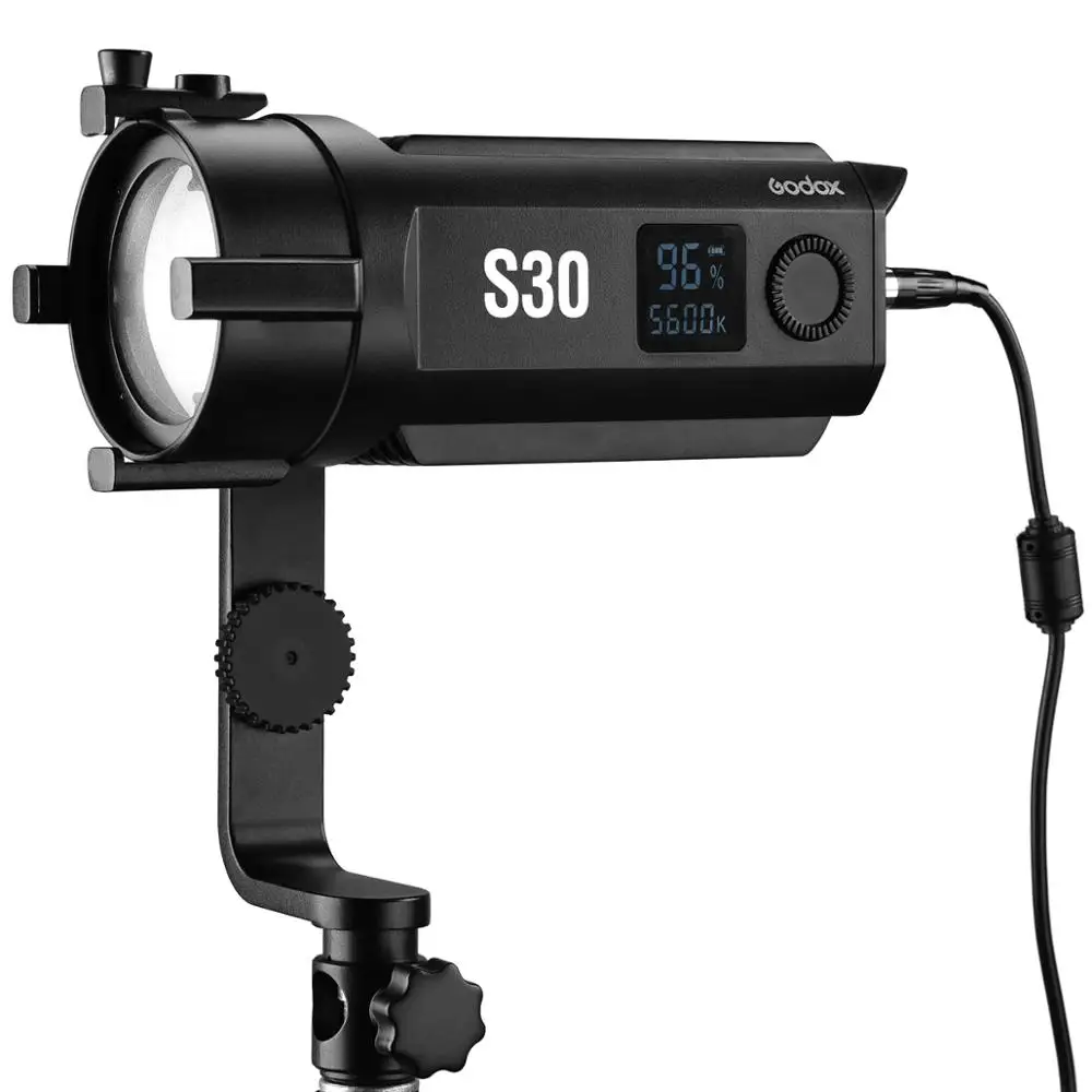 Godox S30 30W LED Spotlight avec Alimentation Multiple CRI TLCI 96 5600K pour la Production de Films et de vidéos 