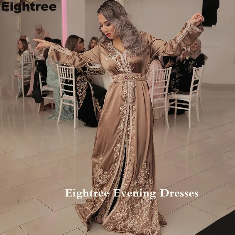 

Eightree V Neck Moroccan Caftan Evening Dresses Lace Appliques Beaded Special Occasion Dresses Muslim Arabic Evening Party Gowns