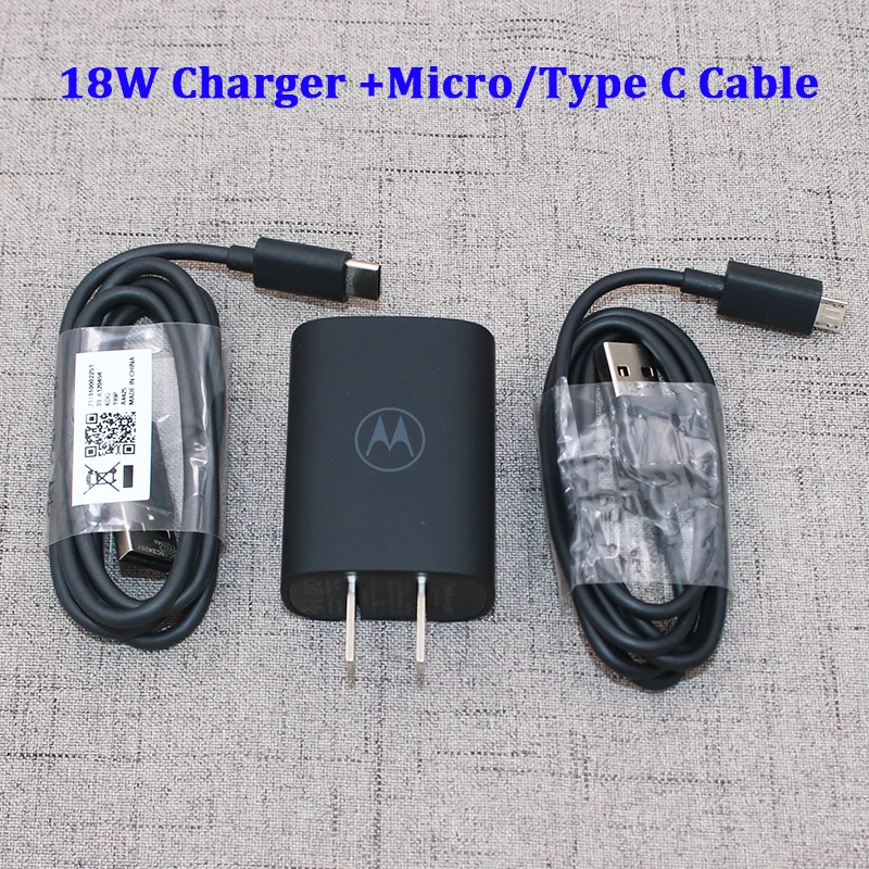 12V1.5A Fast Charger Turbo Power 18W Quick US Adapter Micro/USB C Data Cable For Motorola Moto E5 Plus Z Z2 Z3 Play G5 G6 G7 P50 usb c fast charge