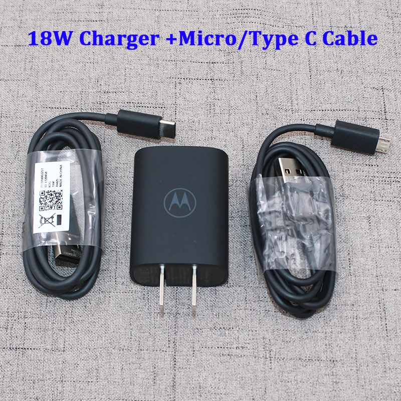 12V1.5A Fast Charger Turbo Power 18W Quick US Adapter Micro/USB C Data Cable For Motorola Moto E5 Plus Z Z2 Z3 Play G5 G6 G7 P50 usb c fast charge Chargers