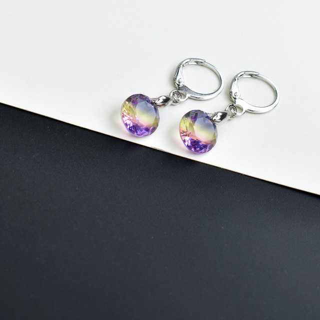 Colorful Geometric Round Crystal Drop Earrings For Women Wedding Party Gift Blue Jewelry Pendientes Mujer