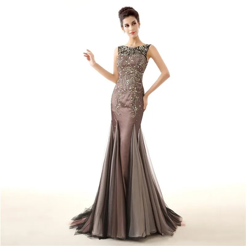 

Trumpet/Mermai Abendkleider Elegant Satin Applique Evening Dresses Sexy O-Ncek Sleeveless Floor Length Sweep Train Prom Gowns