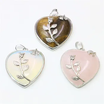 

Heart Shape Flowers Tigers Eye Pink Crystal Moonstone Pendant 32mm Natural Stone Beads Women Girls Fashion Jewelry Making Design