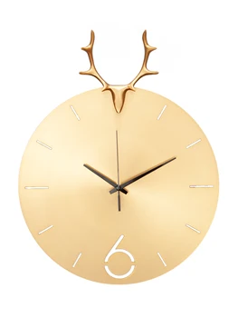 

Wall Clock Living Room Simple Light Luxury Deer Head Pure Copper Hanging Table Personality Creative Fashion Home