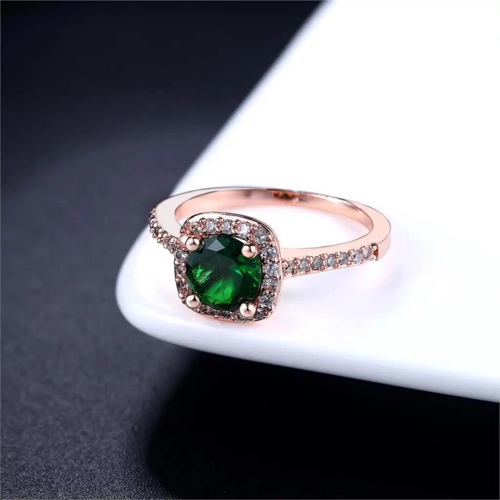 Серебряное изысканное модное квадратное обручальное кольцо, изготовленное из AAA+ Кубического циркония R531 - Цвет основного камня: green rose gold 462