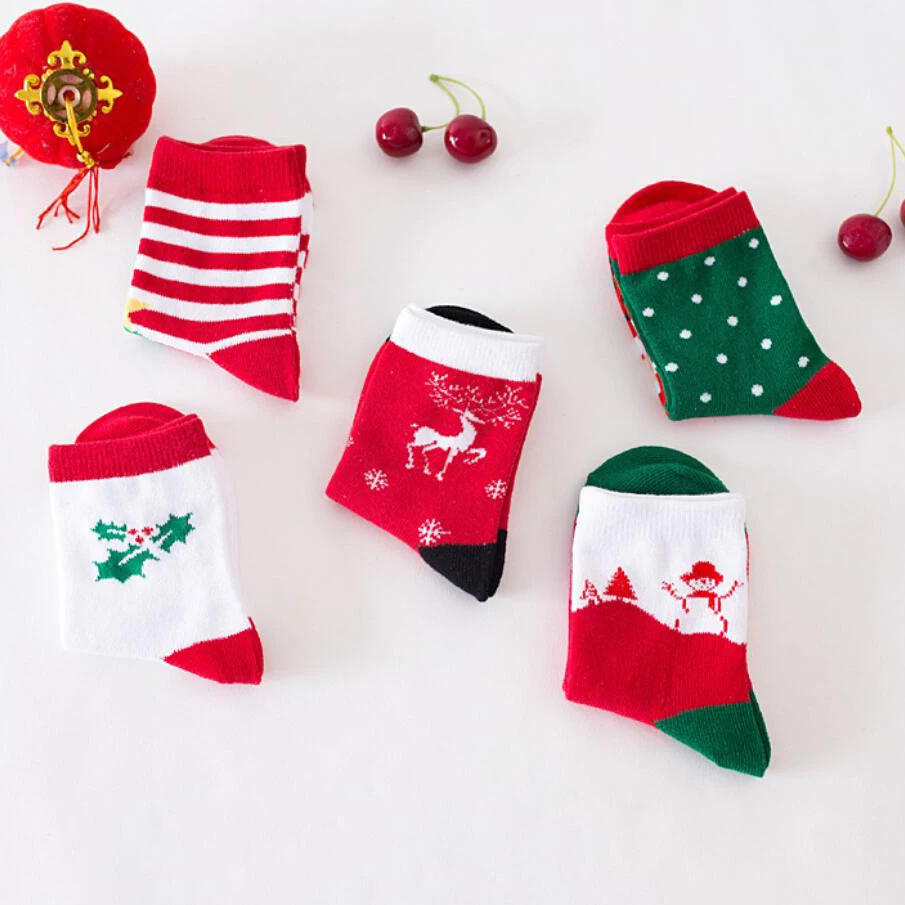 5 pairs Christmas Baby Socks Winter Girls Boys Cotton Sock Breathable Kids Christmas Socks Elk Santa Claus Snowman New Year