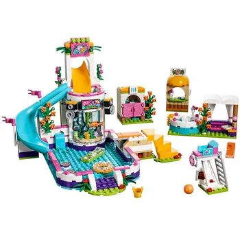 

675pcs Children Compatible Lepining Friends Series Bricks Toys for Girls The Heartlake Summer Pool Building Blocks Figure Toys