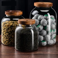 Large Capacity Transparent Sealed Jar with Lid, Kitchen Organizer Containers, Wood Cover, Coffee Bean Storage Jar 2