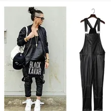 Мужская мода кожаный нагрудник Подтяжки Брюки Корейская версия английские ноги тонкий ремень повседневные кожаные брюки мужская одежда