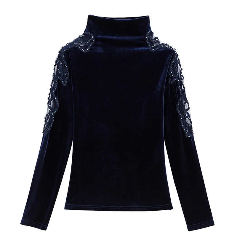 New 2020 Autumn winter woman tshirts Korean fashion slim high neck velvet t-shirt embroidered long sleeve bottoming shirt