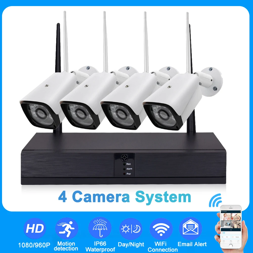 4CH Беспроводная система видеонаблюдения 1080P 4 шт. 2MP NVR IP IR-CUT наружная Водонепроницаемая ip-камера видеонаблюдения Система безопасности комплект видеонаблюдения