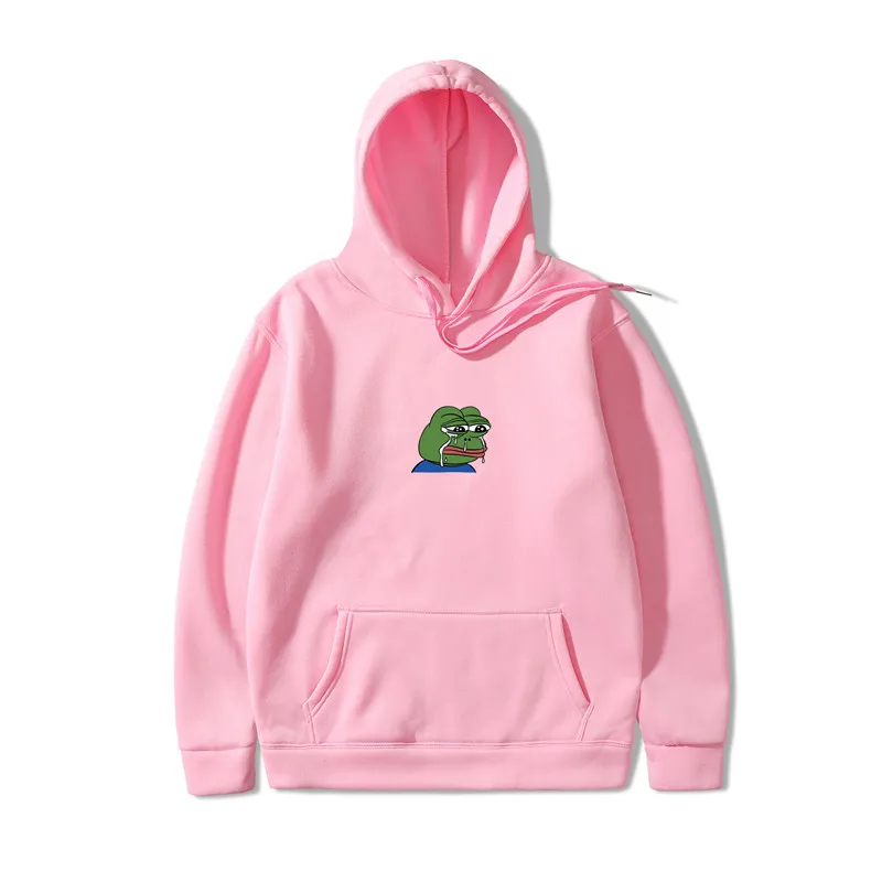 pink Мужская/Женская Спортивная толстовка с принтом Sad Frog, Мужская Флисовая Толстовка в стиле хип-хоп с длинным рукавом, Приталенная толстовка с капюшоном для мужчин - Цвет: pink
