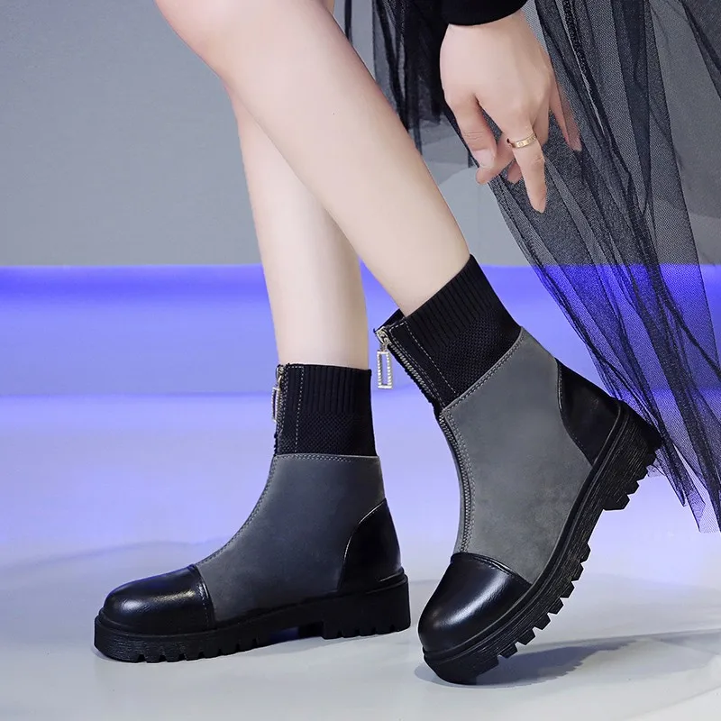 

Size 35-50 Nice Pop Fashion Ankle Boots Women Autumn Europe Zipper Platform Shoes Woman Flat Heels Office Ladies Formal Boot