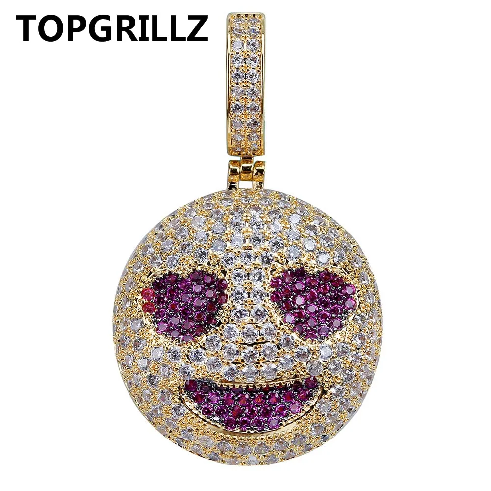TOPGRILLZ, кулон с кубическим цирконием, с рисунком демона, собаки, обезьяны, сердца, улыбки, ожерелье, Хип-хоп ювелирные изделия для подарков - Окраска металла: Heart smile