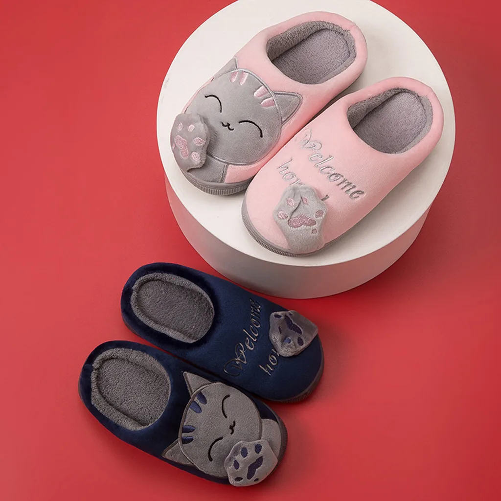 Детские тапочки; детская обувь для маленьких мальчиков и девочек; зимние тапочки с милым рисунком кота; нескользящие домашние тапочки для девочек