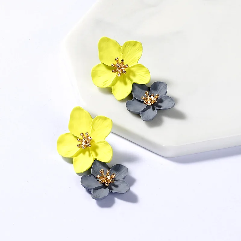 Двойной цветок серьги Модные Розовые цветы шпильки серьги для женщин Свадебная вечеринка ювелирные изделия бохо металлические серьги женские - Окраска металла: C2226