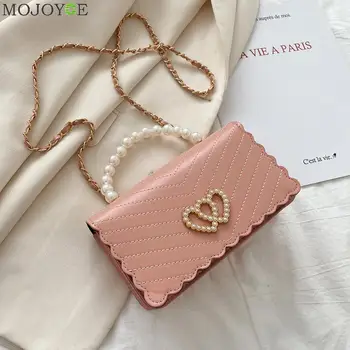 

Fashion Pearl Handle Messenger Bag Women PU Leather Elegant Love Heart Small Square Shoulder Crossbody Handbag